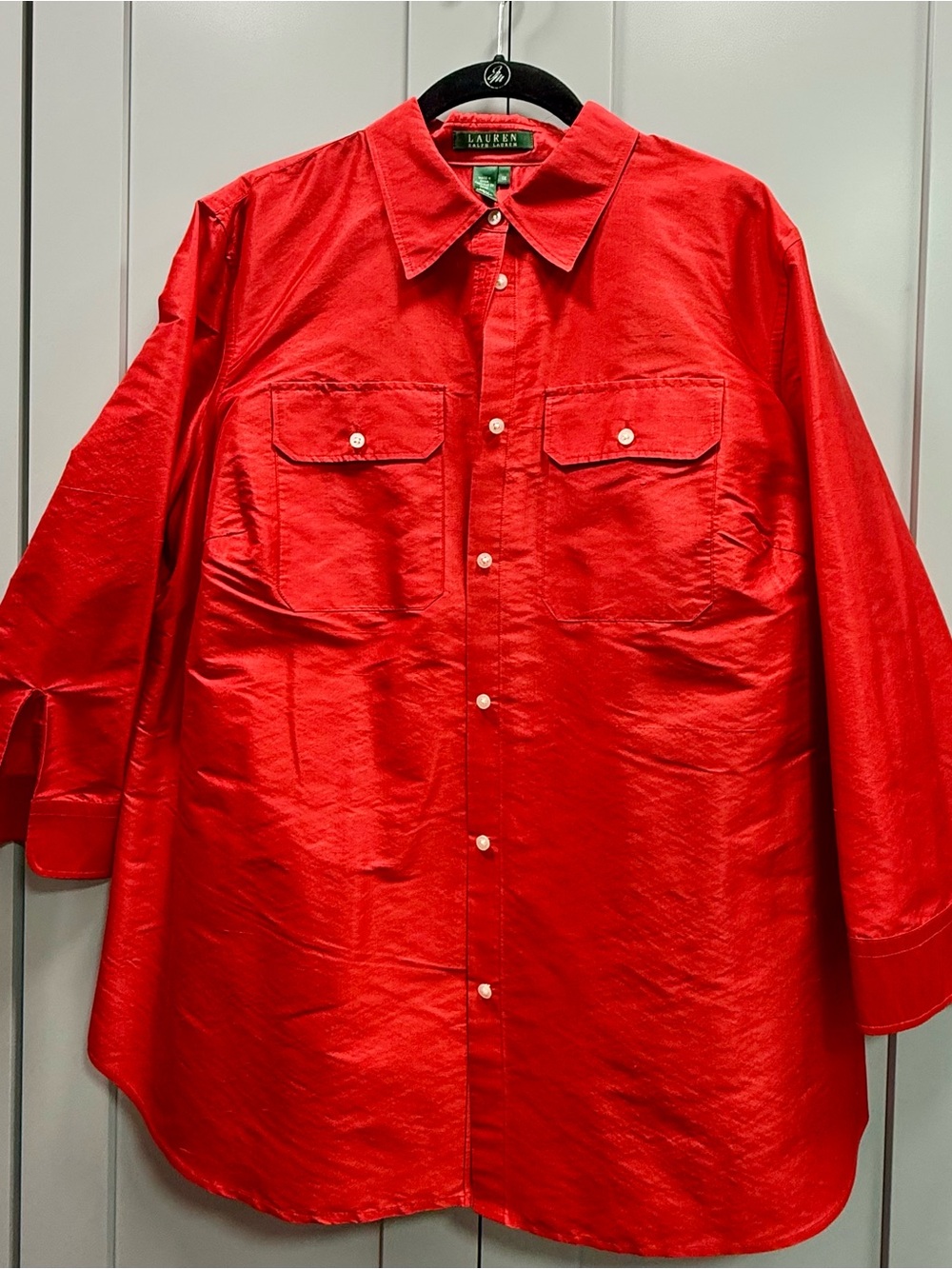Ralph Lauren Shiny Red Button-Front Pocket Shirt